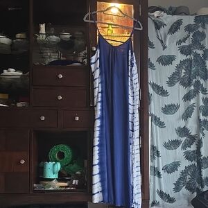 Rayon India Made Long Tie-dye Blue Maxidress Open Back Oversized READ